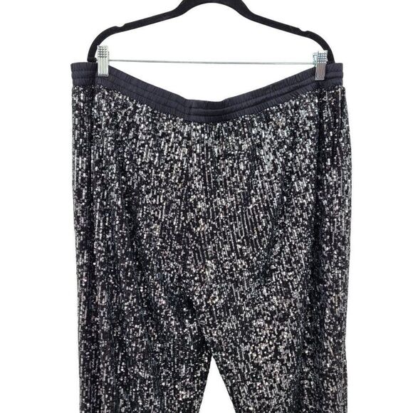 Scoop Women’s Sequin Joggers 3X Black Silver Pull-on Relaxed Drawstring Pockets - Picture 9 of 13